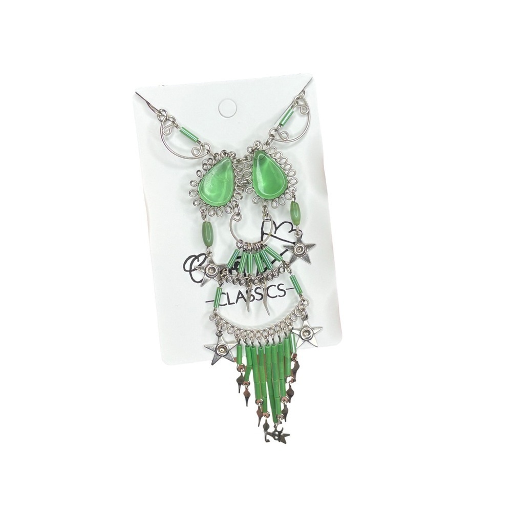 Green and Silver Statement Earrings and necklace